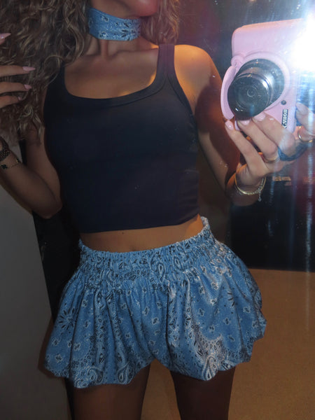 IBIZA LUREX PUFF BALL BANDANA SHORTS & NECK TIE