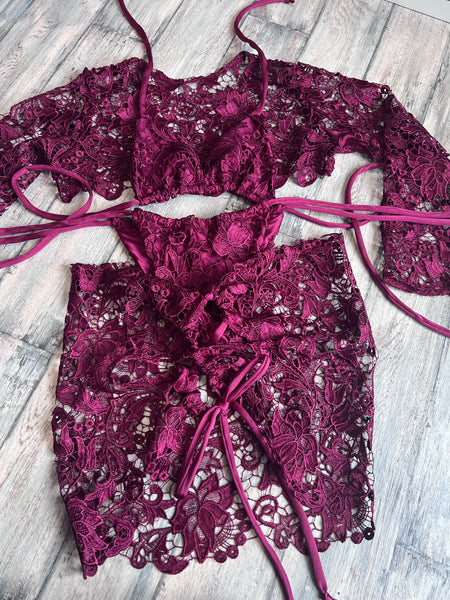 BURGUNDY KINI, TOP & SKIRT