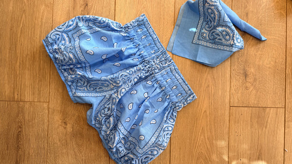 BLUE BANDANA SHORTS & NECK TIE SIZE 8-10